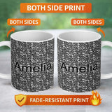 Personalized Custom Name Black and Grey Pebble Stone Seamless Pattern Modern Rock Texture 11oz Ceramic Coffee Tea Mug White Large Handle