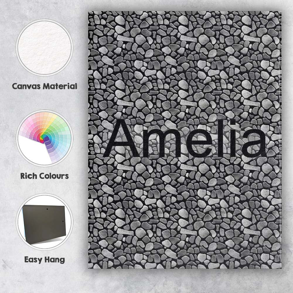 Personalised Name Black and Grey Pebble Custom  Modern Room Accent Elegant Feature Canvas Wall Art Print Decor Picture Ready to Hang