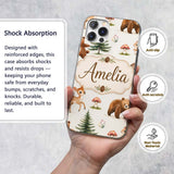 Cute Woodland Forest Animals Bear Bunny Deer on Custom Name Protective Phone Case Mobile Cover Durable Everyday Smartphone Shock Resistant