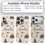 Cute Woodland Forest Animals Bear Bunny Deer on Custom Name Protective Phone Case Mobile Cover Durable Everyday Smartphone Shock Resistant