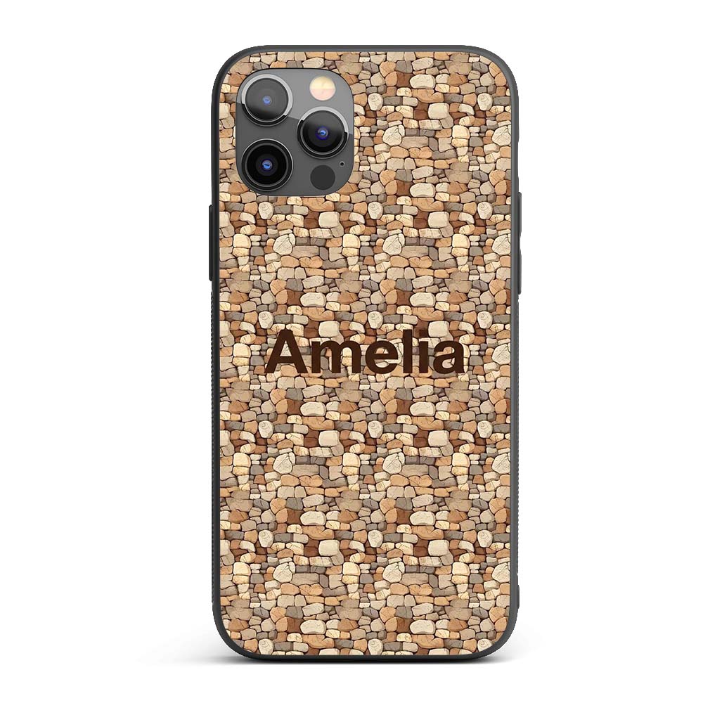 Warm Beige Stone Wall Seamless Pattern Rustic Custom Name Protective Phone Case Mobile Cover Durable Everyday Smartphone Shock Resistant
