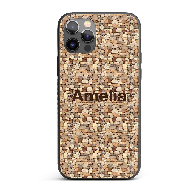 Warm Beige Stone Wall Seamless Pattern Rustic Custom Name Protective Phone Case Mobile Cover Durable Everyday Smartphone Shock Resistant