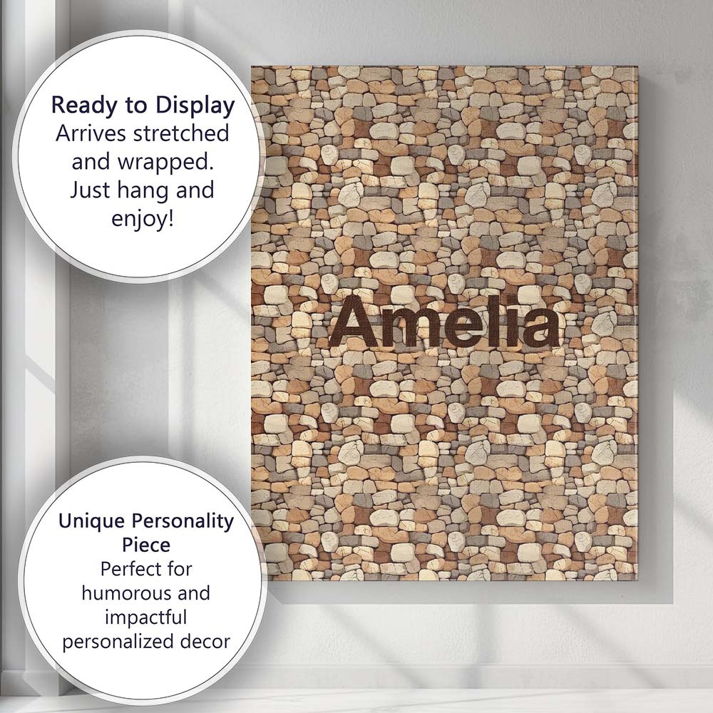 Personalised Name Warm Beige Stone Custom  Stylish Home Interior Unique Gift Idea Canvas Wall Art Print Decor Picture Ready to Hang