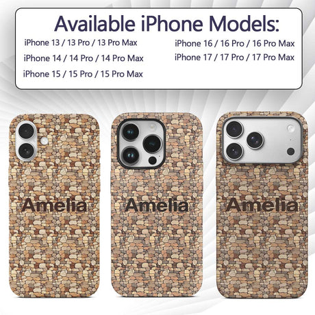 Warm Beige Stone Wall Seamless Pattern Rustic Custom Name Protective Phone Case Mobile Cover Durable Everyday Smartphone Shock Resistant