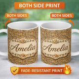 Personalized Custom Name Golden Brown Pebble Stone Seamless Pattern Earth Tone Rock Texture 11oz Ceramic Coffee Tea Mug White Large Handle