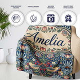 Vintage Floral Birds Strawberry Seamless Pattern Classic Garden  Personalised Custom Name Super Soft Fleece Blanket Bed Sofa Throw