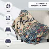 Vintage Floral Birds Strawberry Seamless Pattern Classic Garden  Personalised Custom Name Super Soft Fleece Blanket Bed Sofa Throw