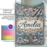 Vintage Floral Birds Strawberry Seamless Pattern Classic Garden  Personalised Custom Name Super Soft Fleece Blanket Bed Sofa Throw
