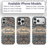 Vintage Floral Birds Strawberry Seamless Pattern Custom Name Protective Phone Case Mobile Cover Durable Everyday Smartphone Shock Resistant