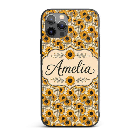 Sunflower Floral Seamless Pattern Bold Yellow Custom Name Protective Phone Case Mobile Cover Durable Everyday Smartphone Shock Resistant