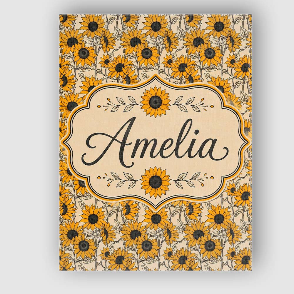 Personalised Name Sunflower Floral Seamless Custom  Bespoke Interior Contemporary Canvas Wall Art Print Decor Picture Ready to Hang