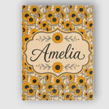 Personalised Name Sunflower Floral Seamless Custom  Bespoke Interior Contemporary Canvas Wall Art Print Decor Picture Ready to Hang