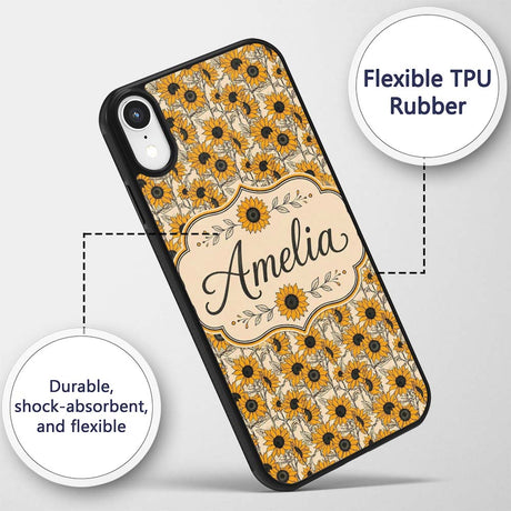 Sunflower Floral Seamless Pattern Bold Yellow Custom Name Protective Phone Case Mobile Cover Durable Everyday Smartphone Shock Resistant