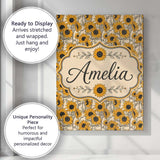 Personalised Name Sunflower Floral Seamless Custom  Bespoke Interior Contemporary Canvas Wall Art Print Decor Picture Ready to Hang