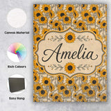 Personalised Name Sunflower Floral Seamless Custom  Bespoke Interior Contemporary Canvas Wall Art Print Decor Picture Ready to Hang