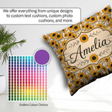 Custom Name Sunflower Floral Seamless Pattern Bold Yellow Garden Square Filled Cushion Throw Pillow Sofa Bed Home Decor Zip Washable UK Made