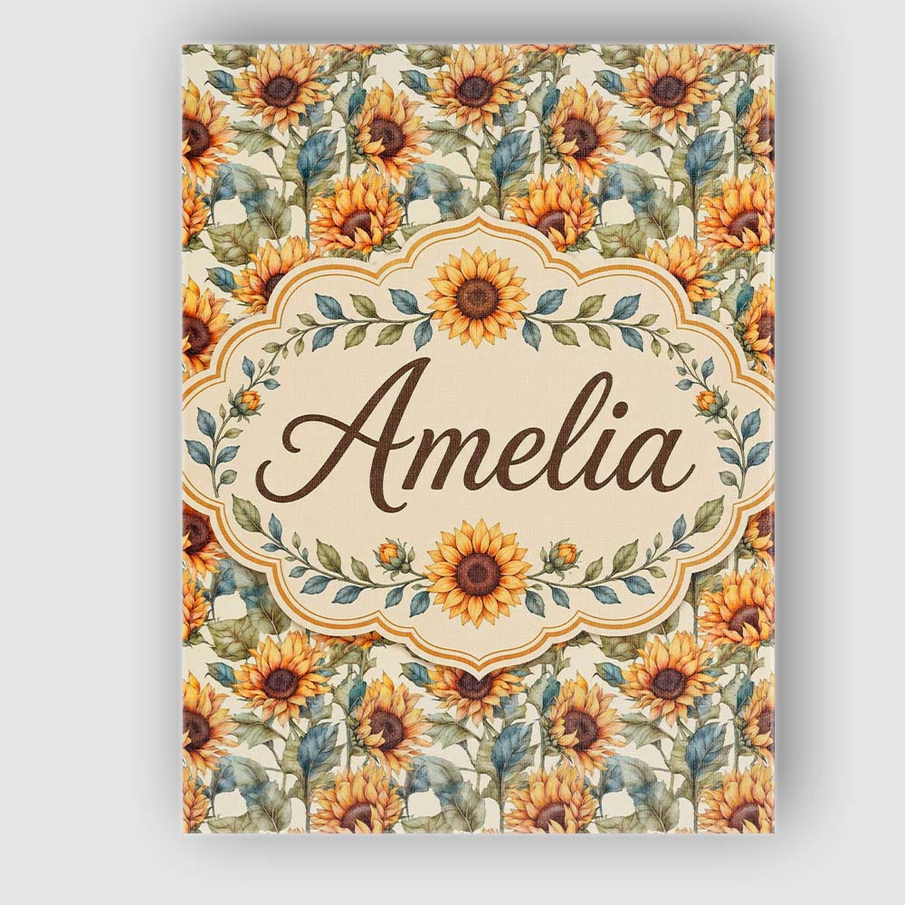 Personalised Name Watercolour Sunflower Custom  Modern Room Accent Elegant Feature Canvas Wall Art Print Decor Picture Ready to Hang