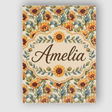 Personalised Name Watercolour Sunflower Custom  Modern Room Accent Elegant Feature Canvas Wall Art Print Decor Picture Ready to Hang
