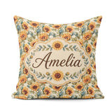 Custom Name Watercolour Sunflower Floral Seamless Soft Botanical Square Filled Cushion Throw Pillow Sofa Bed Home Decor Zip Washable UK Made