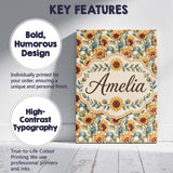 Personalised Name Watercolour Sunflower Custom  Modern Room Accent Elegant Feature Canvas Wall Art Print Decor Picture Ready to Hang