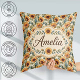 Custom Name Watercolour Sunflower Floral Seamless Soft Botanical Square Filled Cushion Throw Pillow Sofa Bed Home Decor Zip Washable UK Made