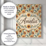Personalised Name Watercolour Sunflower Custom  Modern Room Accent Elegant Feature Canvas Wall Art Print Decor Picture Ready to Hang