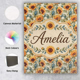 Personalised Name Watercolour Sunflower Custom  Modern Room Accent Elegant Feature Canvas Wall Art Print Decor Picture Ready to Hang