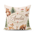 Custom Name Cute Woodland Forest Animals Bear Bunny Deer on Sage Square Filled Cushion Throw Pillow Sofa Bed Home Decor Zip Washable UK Made