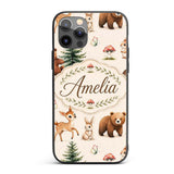 Cute Woodland Forest Animals Bear Bunny Deer on Custom Name Protective Phone Case Mobile Cover Durable Everyday Smartphone Shock Resistant