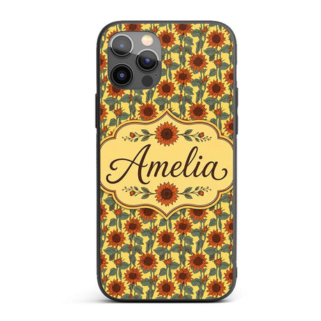 Retro Orange Sunflower Floral Seamless Pattern Custom Name Protective Phone Case Mobile Cover Durable Everyday Smartphone Shock Resistant