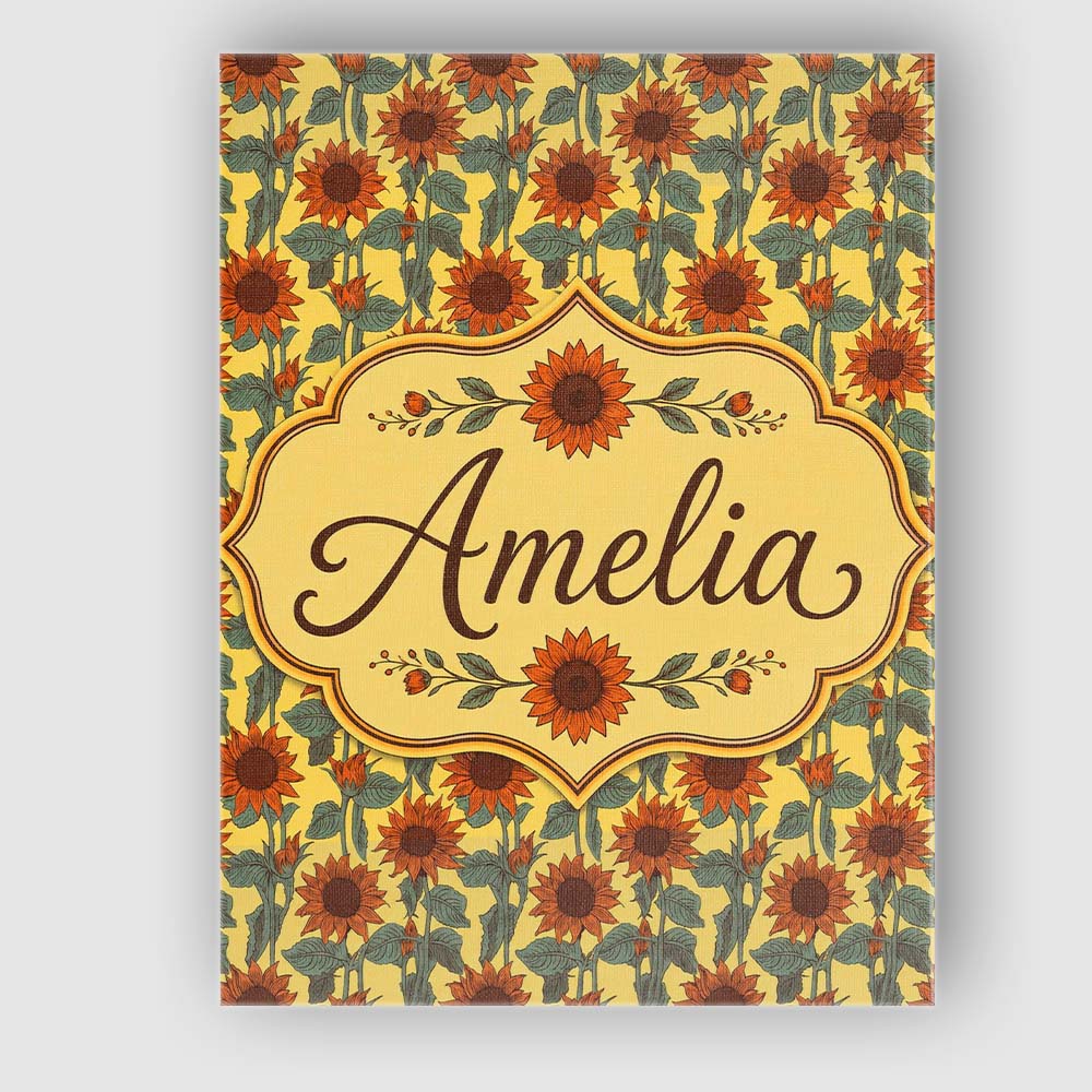 Personalised Name Retro Orange Sunflower Custom  Unique Gift Idea Elegant Feature Canvas Wall Art Print Decor Picture Ready to Hang
