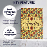 Personalised Name Retro Orange Sunflower Custom  Unique Gift Idea Elegant Feature Canvas Wall Art Print Decor Picture Ready to Hang
