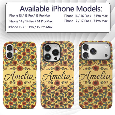 Retro Orange Sunflower Floral Seamless Pattern Custom Name Protective Phone Case Mobile Cover Durable Everyday Smartphone Shock Resistant