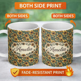 Personalized Custom Name Yellow Sunflower Floral Seamless Pattern Classic Botanical Garden 11oz Ceramic Coffee Tea Mug White Large Handle
