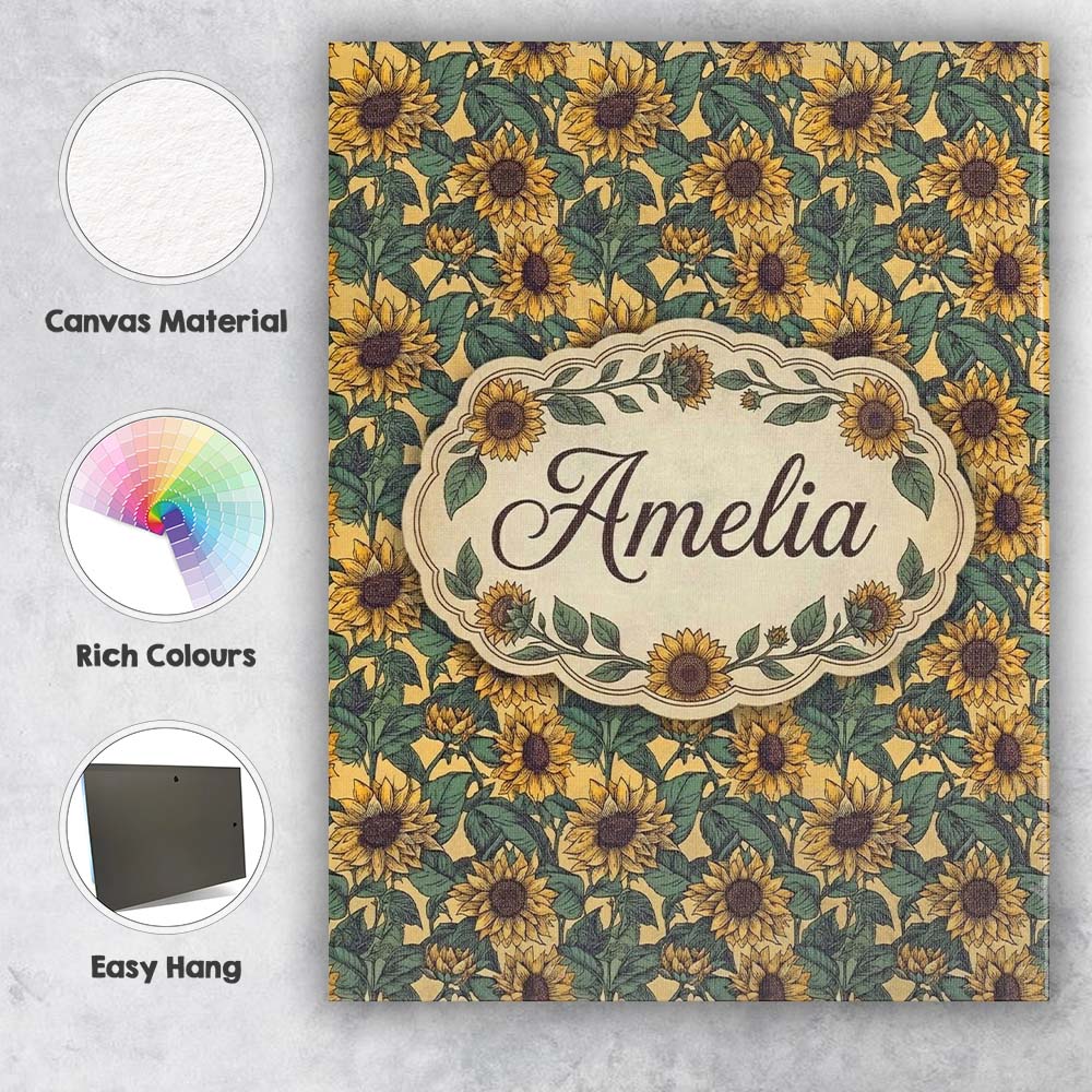 Personalised Name Yellow Sunflower Floral Custom  Unique Gift Idea Elegant Feature Canvas Wall Art Print Decor Picture Ready to Hang