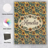 Personalised Name Yellow Sunflower Floral Custom  Unique Gift Idea Elegant Feature Canvas Wall Art Print Decor Picture Ready to Hang