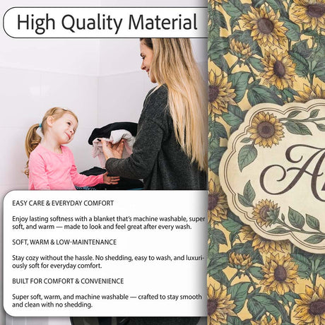 Yellow Sunflower Floral Seamless Pattern Classic Botanical Garden  Personalised Custom Name Super Soft Fleece Blanket Bed Sofa Throw