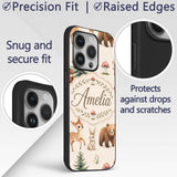 Cute Woodland Forest Animals Bear Bunny Deer on Custom Name Protective Phone Case Mobile Cover Durable Everyday Smartphone Shock Resistant