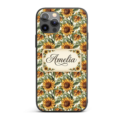 Realistic Sunflower Floral Decorative Design Custom Name Protective Phone Case Mobile Cover Durable Everyday Smartphone Shock Resistant
