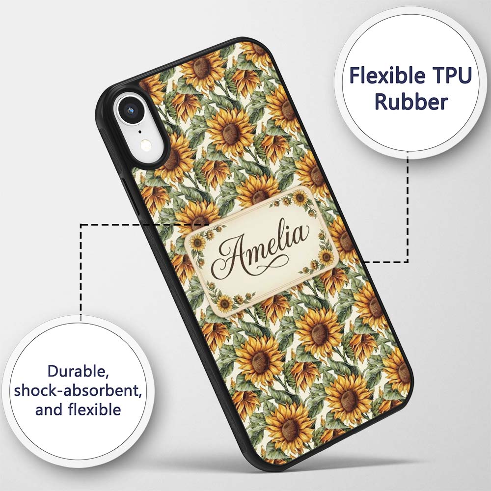 Realistic Sunflower Floral Decorative Design Custom Name Protective Phone Case Mobile Cover Durable Everyday Smartphone Shock Resistant