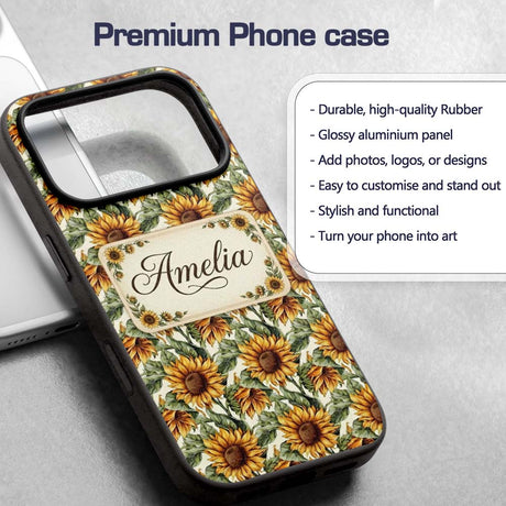 Realistic Sunflower Floral Decorative Design Custom Name Protective Phone Case Mobile Cover Durable Everyday Smartphone Shock Resistant