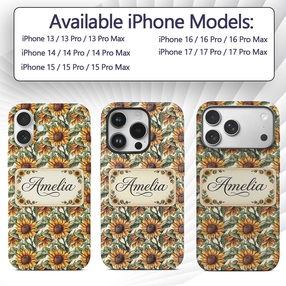 Realistic Sunflower Floral Decorative Design Custom Name Protective Phone Case Mobile Cover Durable Everyday Smartphone Shock Resistant