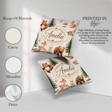 Custom Name Cute Woodland Forest Animals Bear Bunny Deer on Sage Square Filled Cushion Throw Pillow Sofa Bed Home Decor Zip Washable UK Made