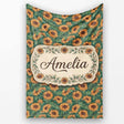 Dark Green Sunflower Floral Seamless Pattern Rich Botanical Garden  Personalised Custom Name Super Soft Fleece Blanket Bed Sofa Throw