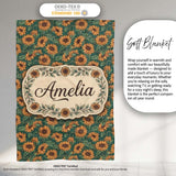 Dark Green Sunflower Floral Seamless Pattern Rich Botanical Garden  Personalised Custom Name Super Soft Fleece Blanket Bed Sofa Throw