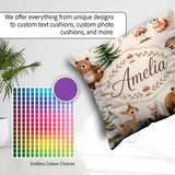 Custom Name Cute Woodland Forest Animals Bear Bunny Deer on Sage Square Filled Cushion Throw Pillow Sofa Bed Home Decor Zip Washable UK Made