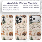 Cute Woodland Forest Animals Bear Bunny Deer on Custom Name Protective Phone Case Mobile Cover Durable Everyday Smartphone Shock Resistant