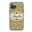 Classic Sunflower Floral Seamless Pattern Natural Custom Name Protective Phone Case Mobile Cover Durable Everyday Smartphone Shock Resistant