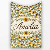 Classic Sunflower Floral Seamless Pattern Natural Botanical Garden  Personalised Custom Name Super Soft Fleece Blanket Bed Sofa Throw