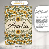 Classic Sunflower Floral Seamless Pattern Natural Botanical Garden  Personalised Custom Name Super Soft Fleece Blanket Bed Sofa Throw